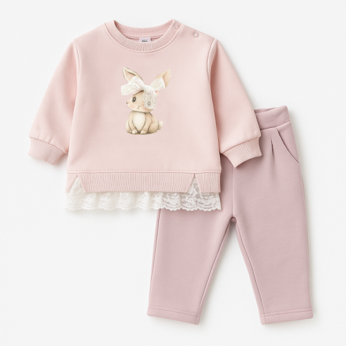 Βρεφικό Σετ Φόρμας 100% Βαμβάκι Bunny pink tracksuit
